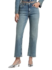 Topanga Stud High-Rise Straight Ankle Jeans