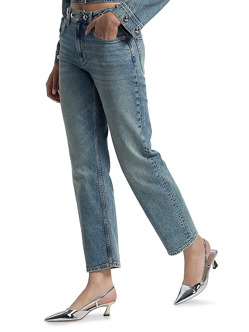 Topanga Stud High-Rise Straight Ankle Jeans
