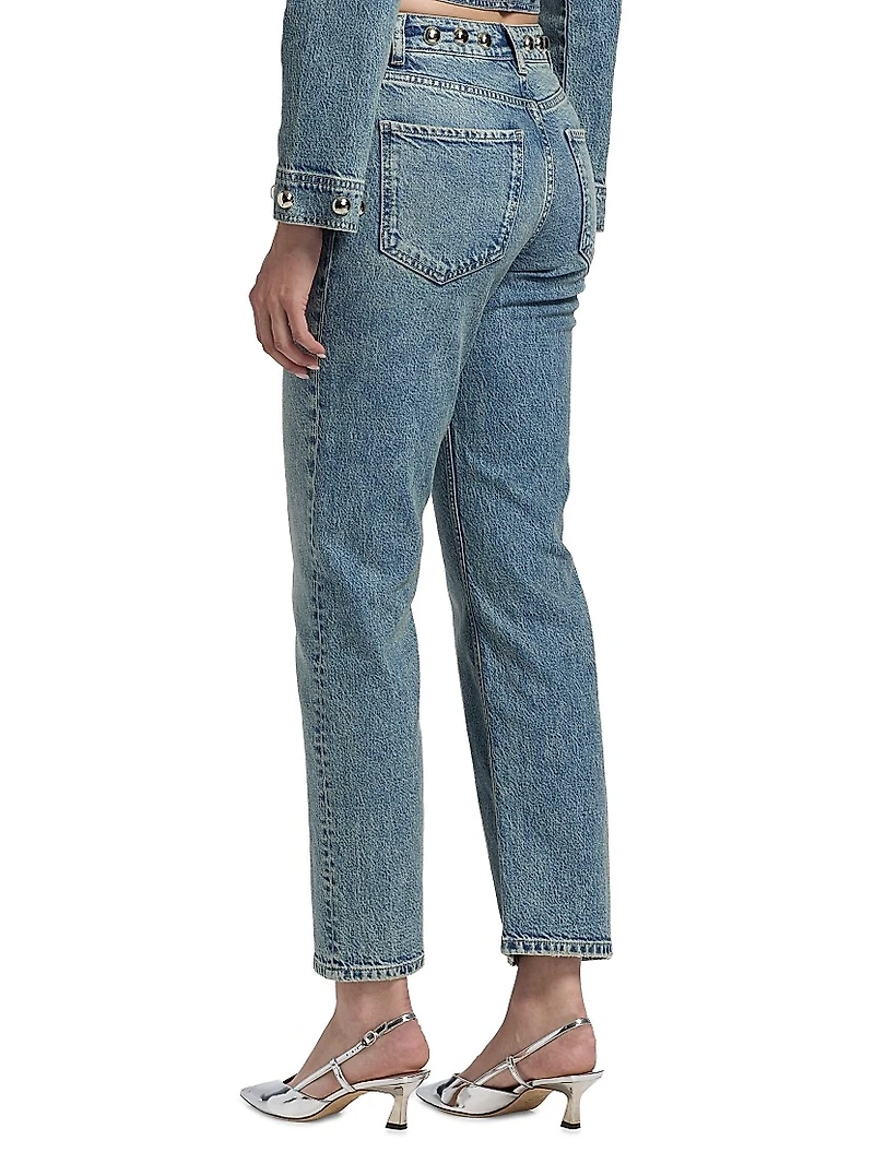 Topanga Stud High-Rise Straight Ankle Jeans