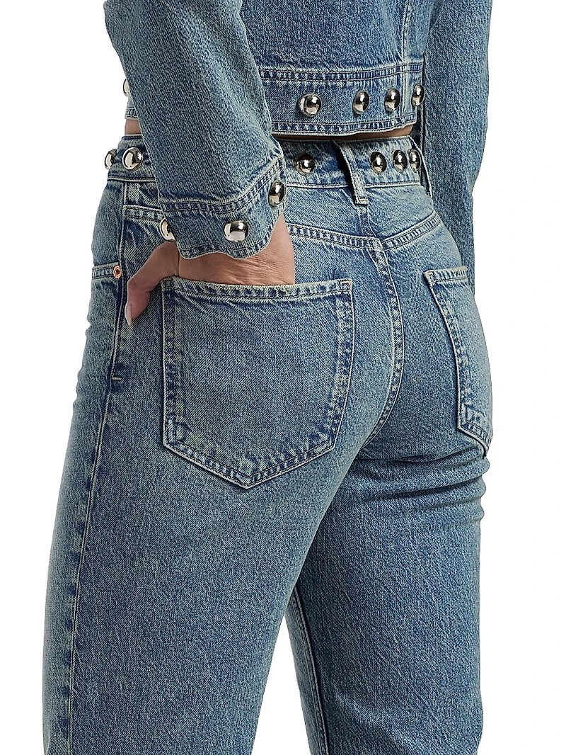 Topanga Stud High-Rise Straight Ankle Jeans