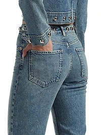 Topanga Stud High-Rise Straight Ankle Jeans