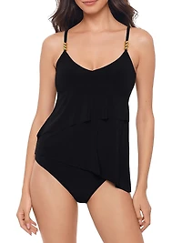 Solid Elsa Asymmetric Tankini Top