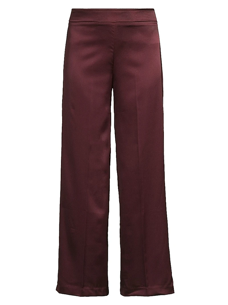 Avenue Montaigne Stretch Satin Wide-Leg Pants