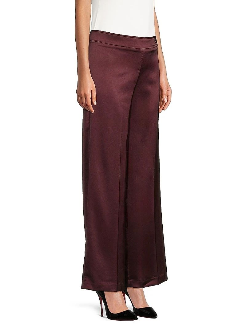 Avenue Montaigne Stretch Satin Wide-Leg Pants