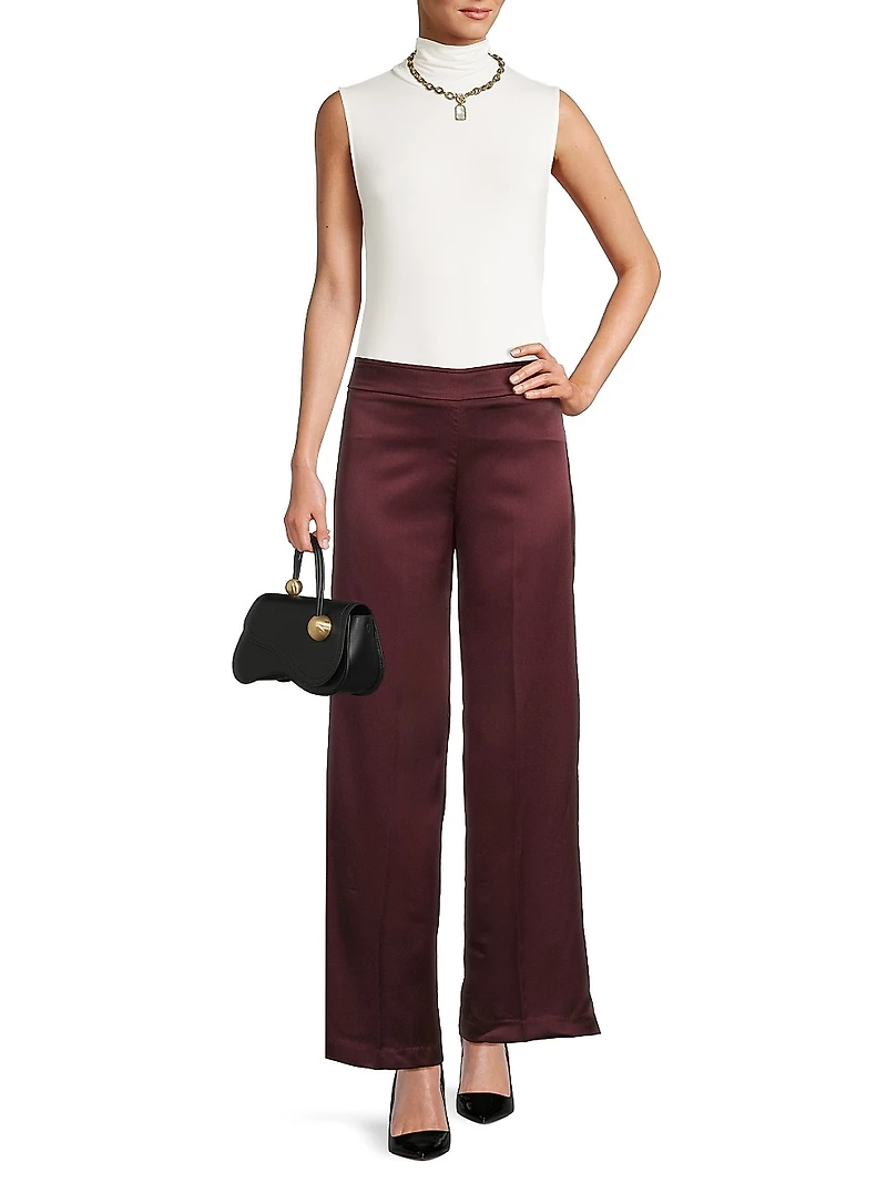 Avenue Montaigne Stretch Satin Wide-Leg Pants