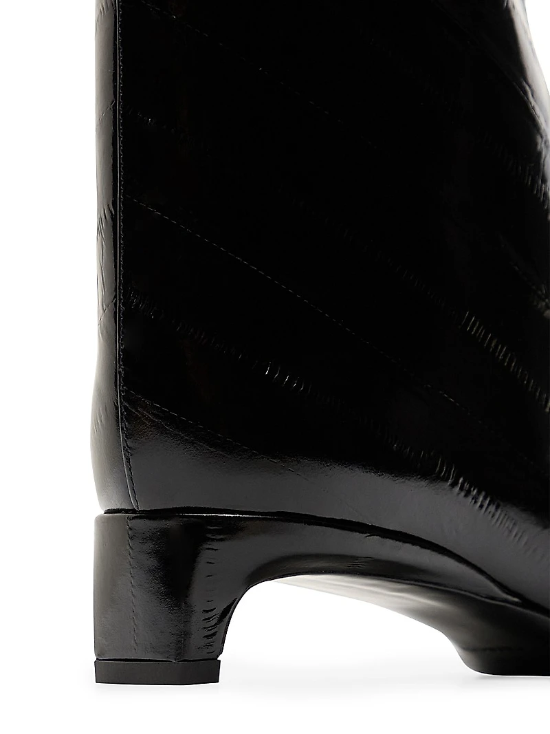 Iman 35MM Eel-Effect Leather Ankle Boots
