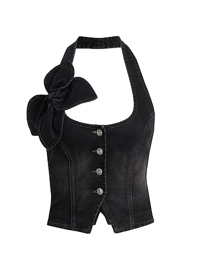 Denim Bow Halter Top