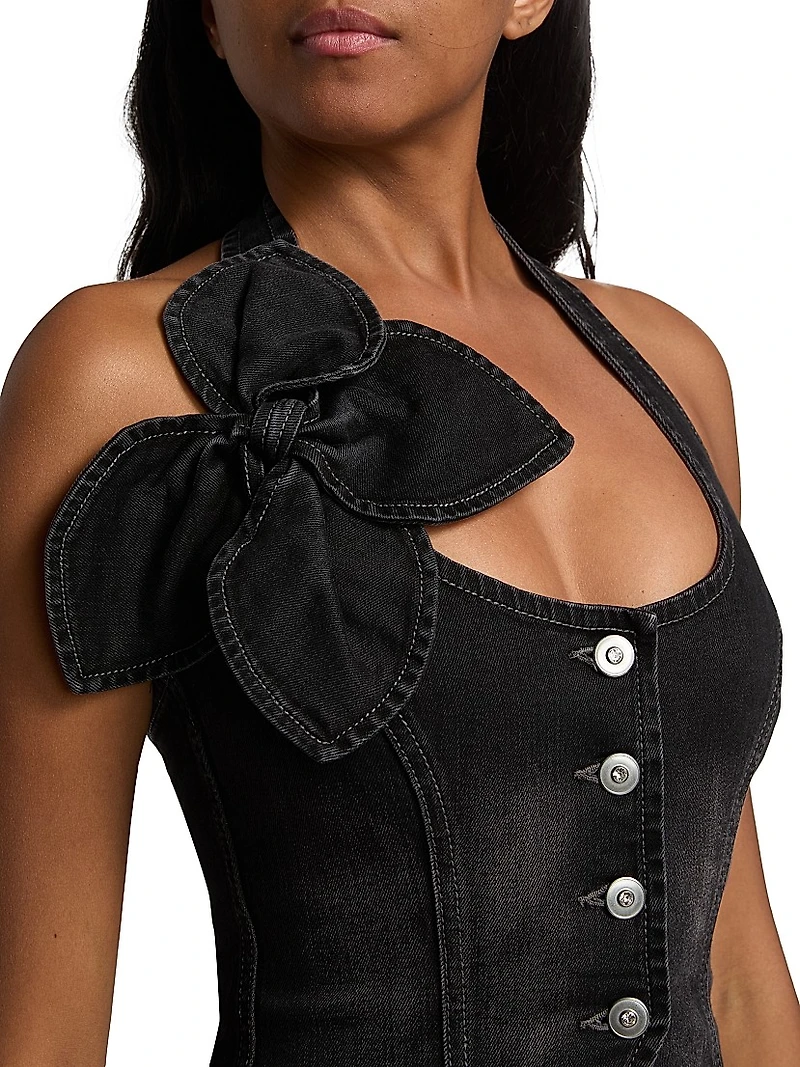 Denim Bow Halter Top