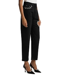 Crystal Heart Embellished Straight Jeans