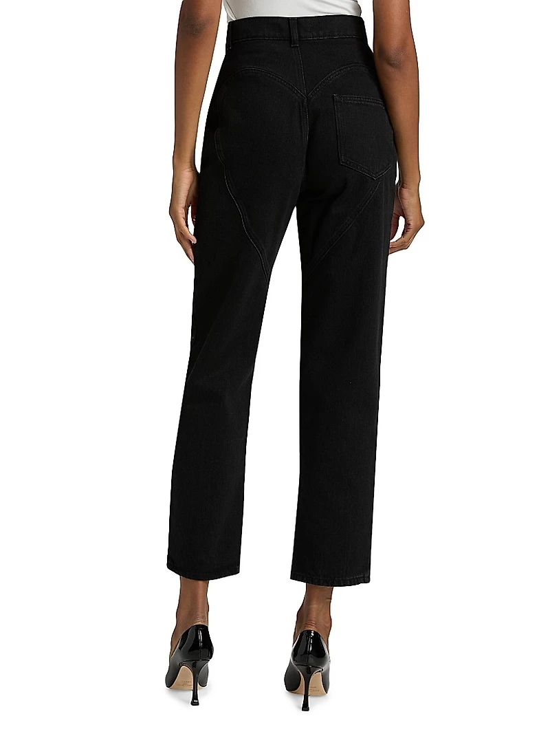 Crystal Heart Embellished Straight Jeans