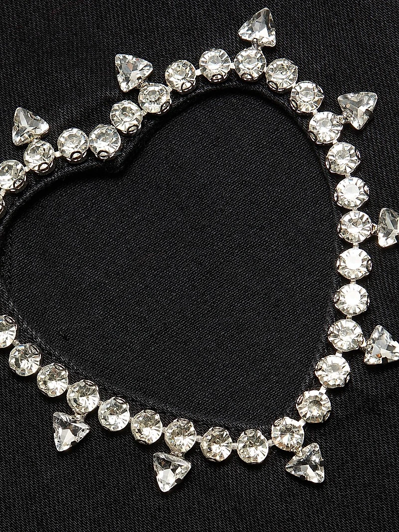 Crystal Heart Embellished Straight Jeans