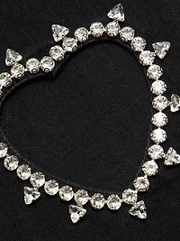 Crystal Heart Embellished Straight Jeans