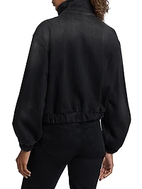 Crystal-Embellished Cut-Out Denim Bomber Jacket