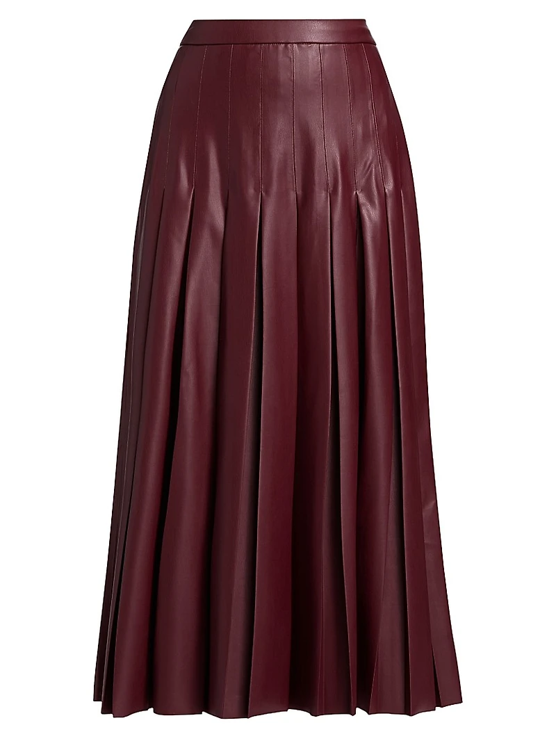 Arlette Faux Leather Pleated Midi-Skirt