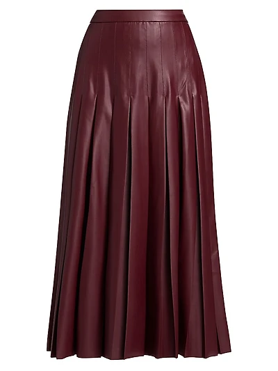 Arlette Faux Leather Pleated Midi-Skirt