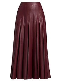 Arlette Faux Leather Pleated Midi-Skirt