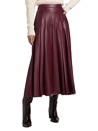 Arlette Faux Leather Pleated Midi-Skirt