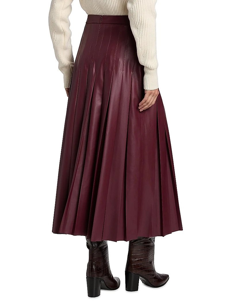 Arlette Faux Leather Pleated Midi-Skirt