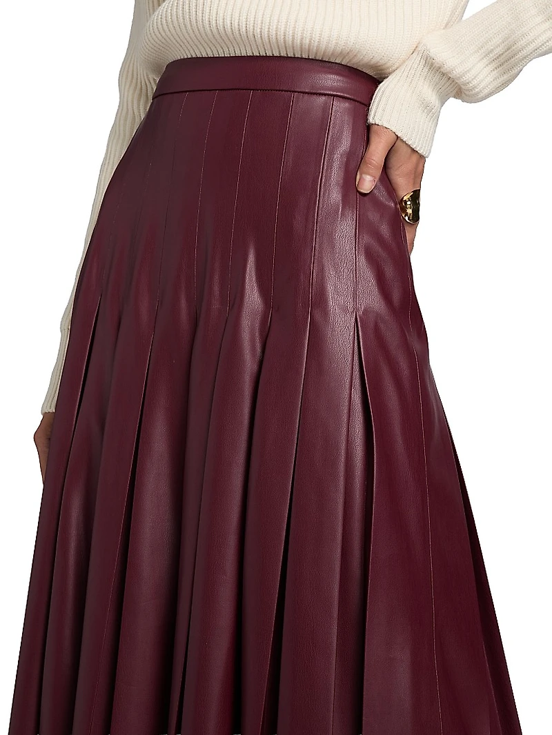 Arlette Faux Leather Pleated Midi-Skirt