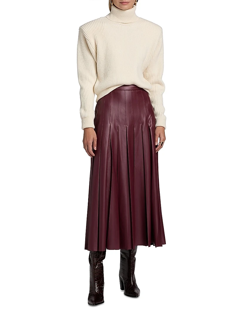 Arlette Faux Leather Pleated Midi-Skirt