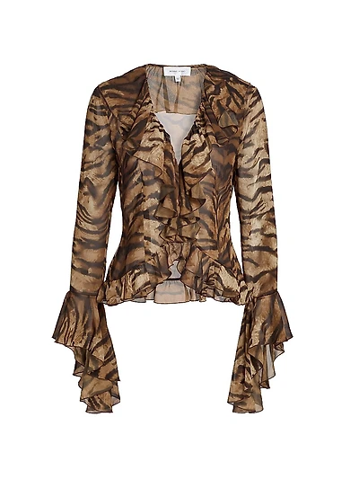 Alisha Tiger-Print Ruffle Top