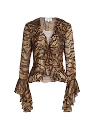 Alisha Tiger-Print Ruffle Top