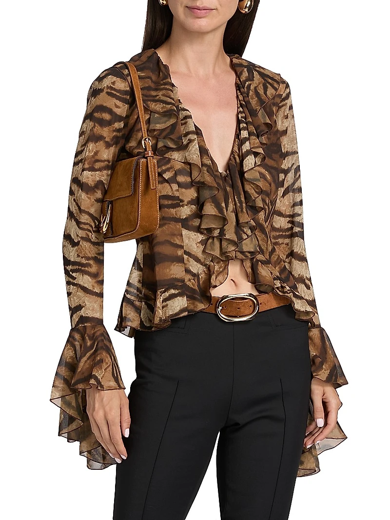 Alisha Tiger-Print Ruffle Top
