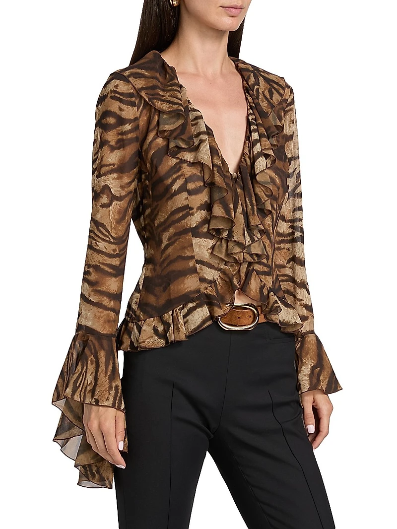 Alisha Tiger-Print Ruffle Top