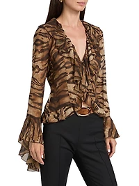 Alisha Tiger-Print Ruffle Top