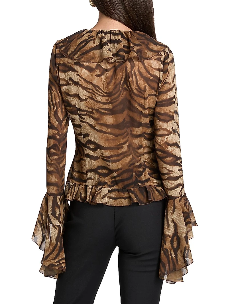Alisha Tiger-Print Ruffle Top