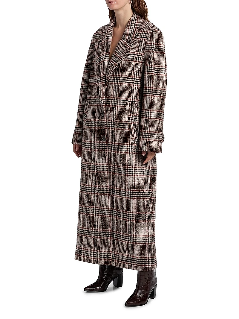 Jenkins Houndstooth Plaid Longline Coat
