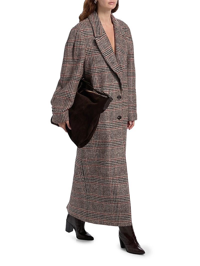 Jenkins Houndstooth Plaid Longline Coat