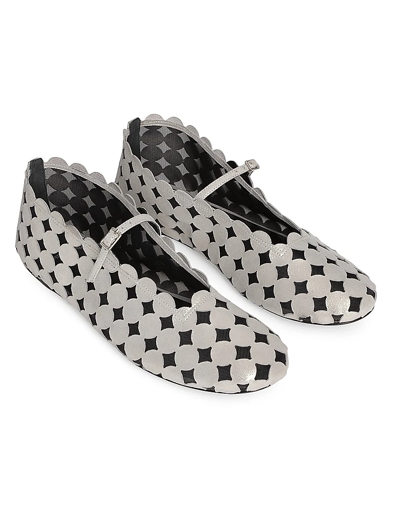 Bubbles Metallic Leather & Mesh Ballet Flats