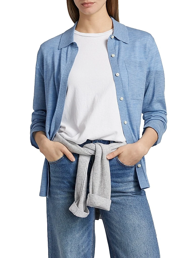 Showtime Cashmere Knit Button-Front Shirt