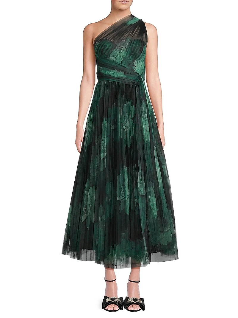 Philippa One-Shouler Tea-Length Gown