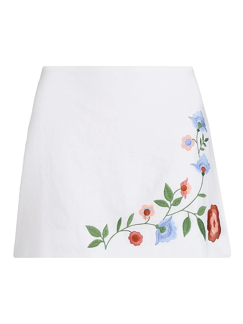 Ren Embroidered Linen A-Line Miniskirt