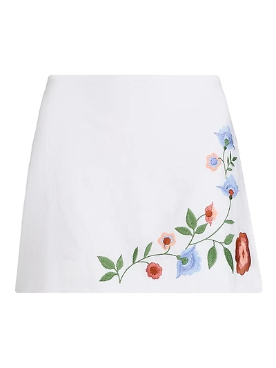 Ren Embroidered Linen A-Line Miniskirt