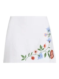 Ren Embroidered Linen A-Line Miniskirt