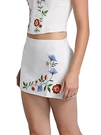 Ren Embroidered Linen A-Line Miniskirt