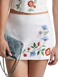 Ren Embroidered Linen A-Line Miniskirt