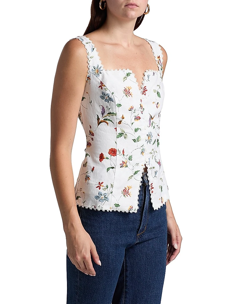 Viola Lace-Trim Linen Top