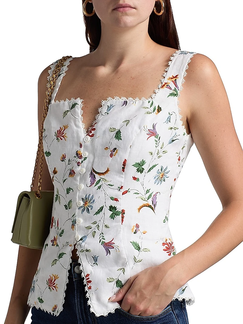 Viola Lace-Trim Linen Top