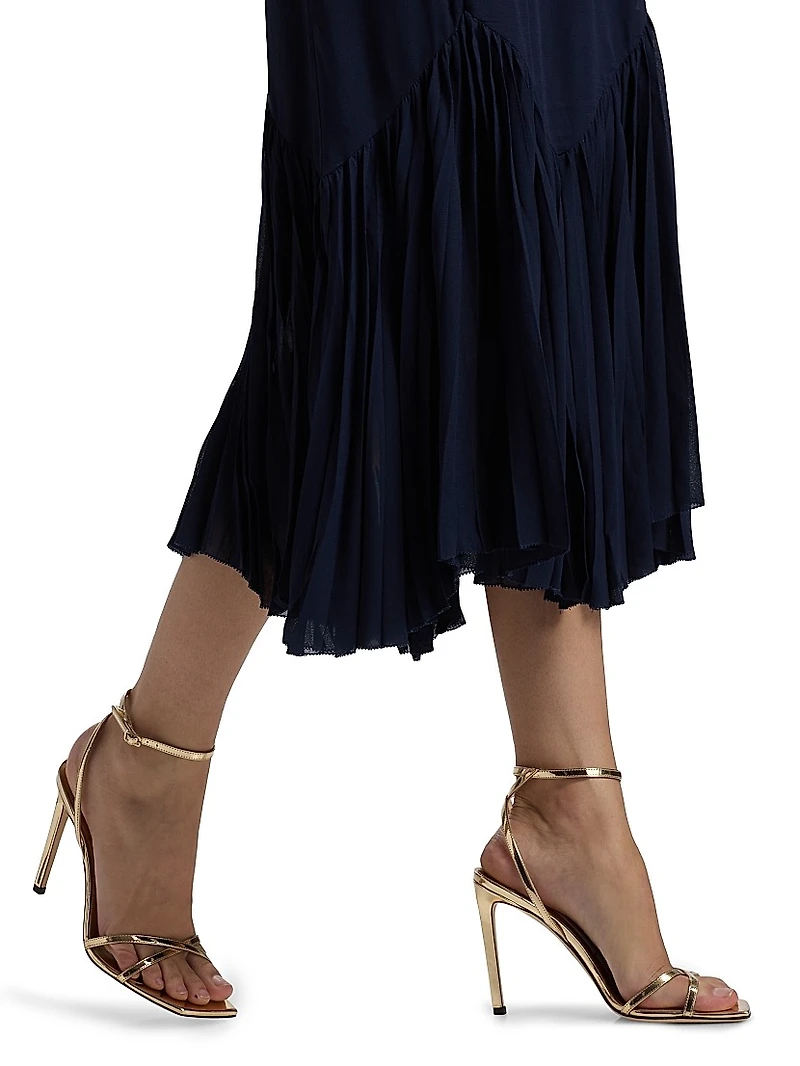 Salvia Pleated Ruffle Midi-Dress