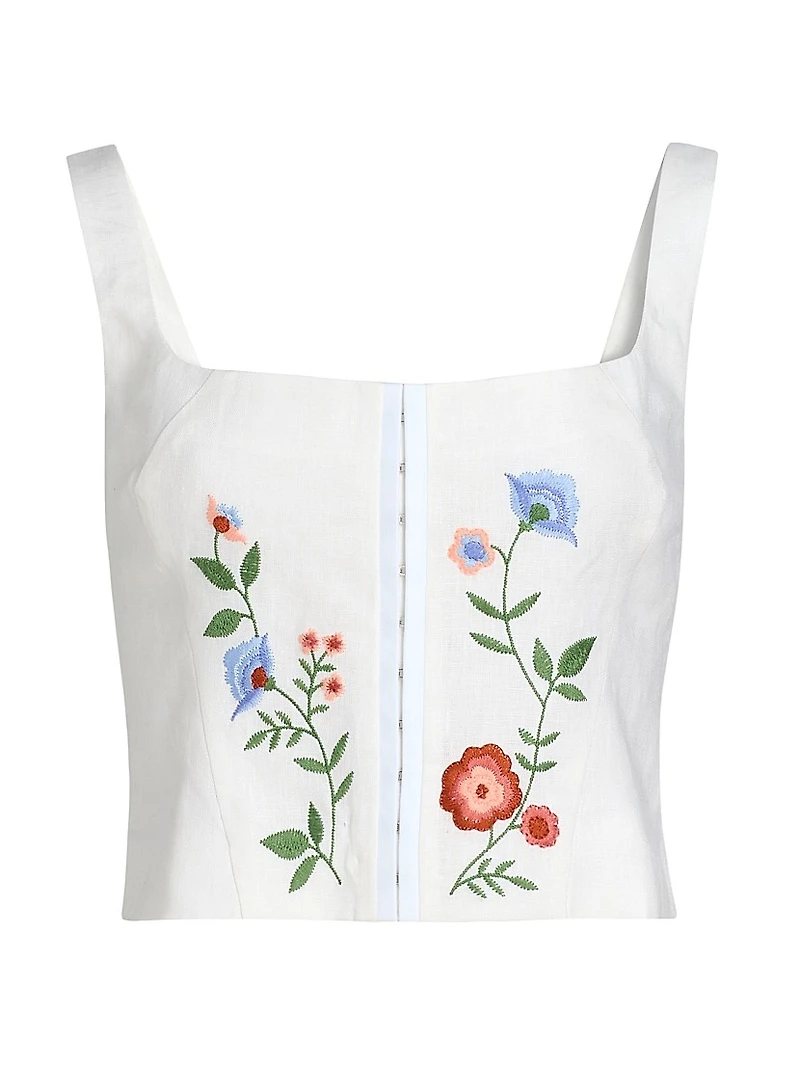 Juliet Floral Embroidered Linen Top