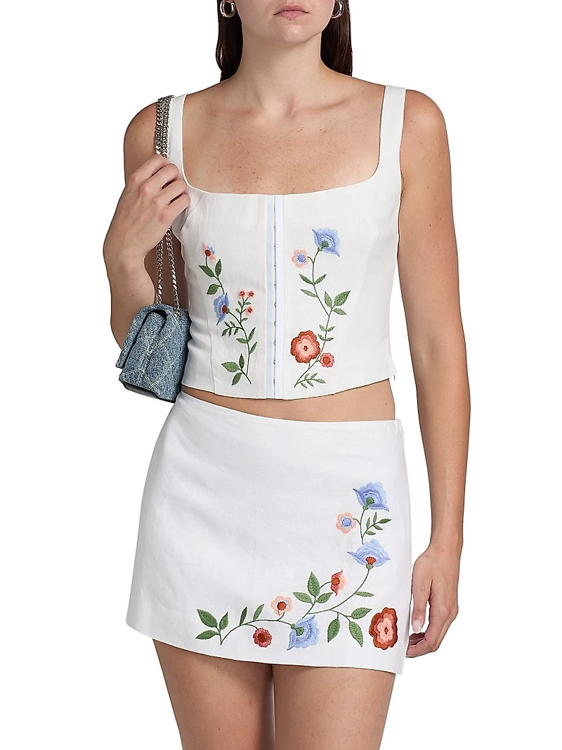 Juliet Floral Embroidered Linen Top