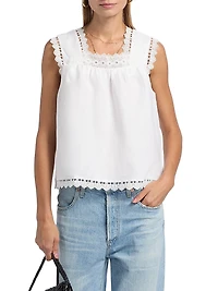 Faye Eyelet-Trim Linen Top