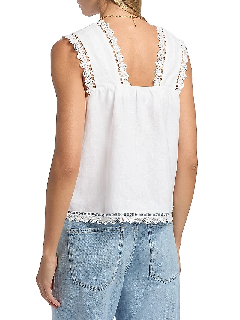 Faye Eyelet-Trim Linen Top