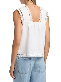 Faye Eyelet-Trim Linen Top