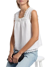 Faye Eyelet-Trim Linen Top