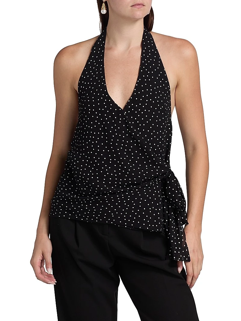 Nila Polka Dot Side-Tie Halterneck Top